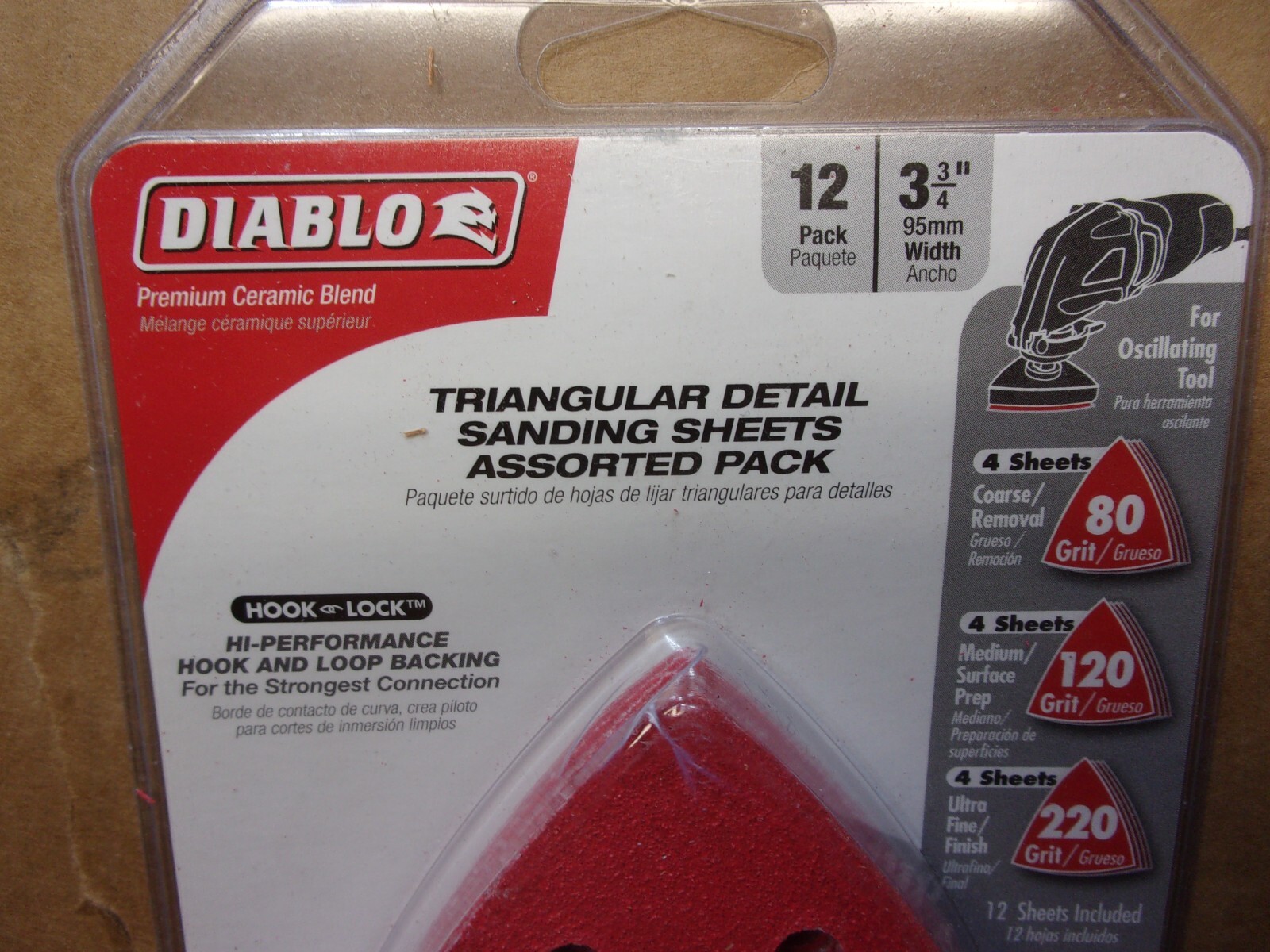 NEW DIABLO 12pc. TRIANGULAR DETAIL SANDING SHEETS (80/120/220) # DCT334ASTH12G