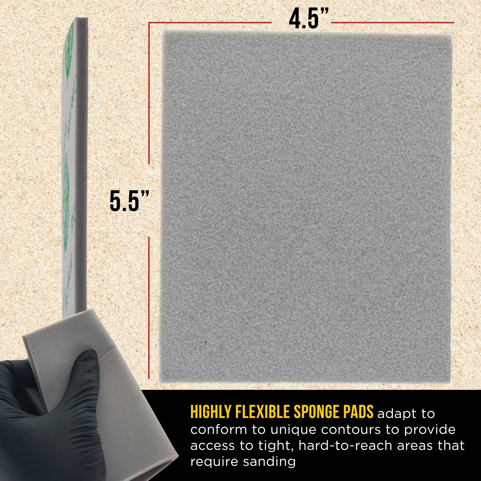 Medium Cut Sanding Sponges, 10/Box – 5.5″ x 4.5″ (120 to 180 Grit) Wet/Dry