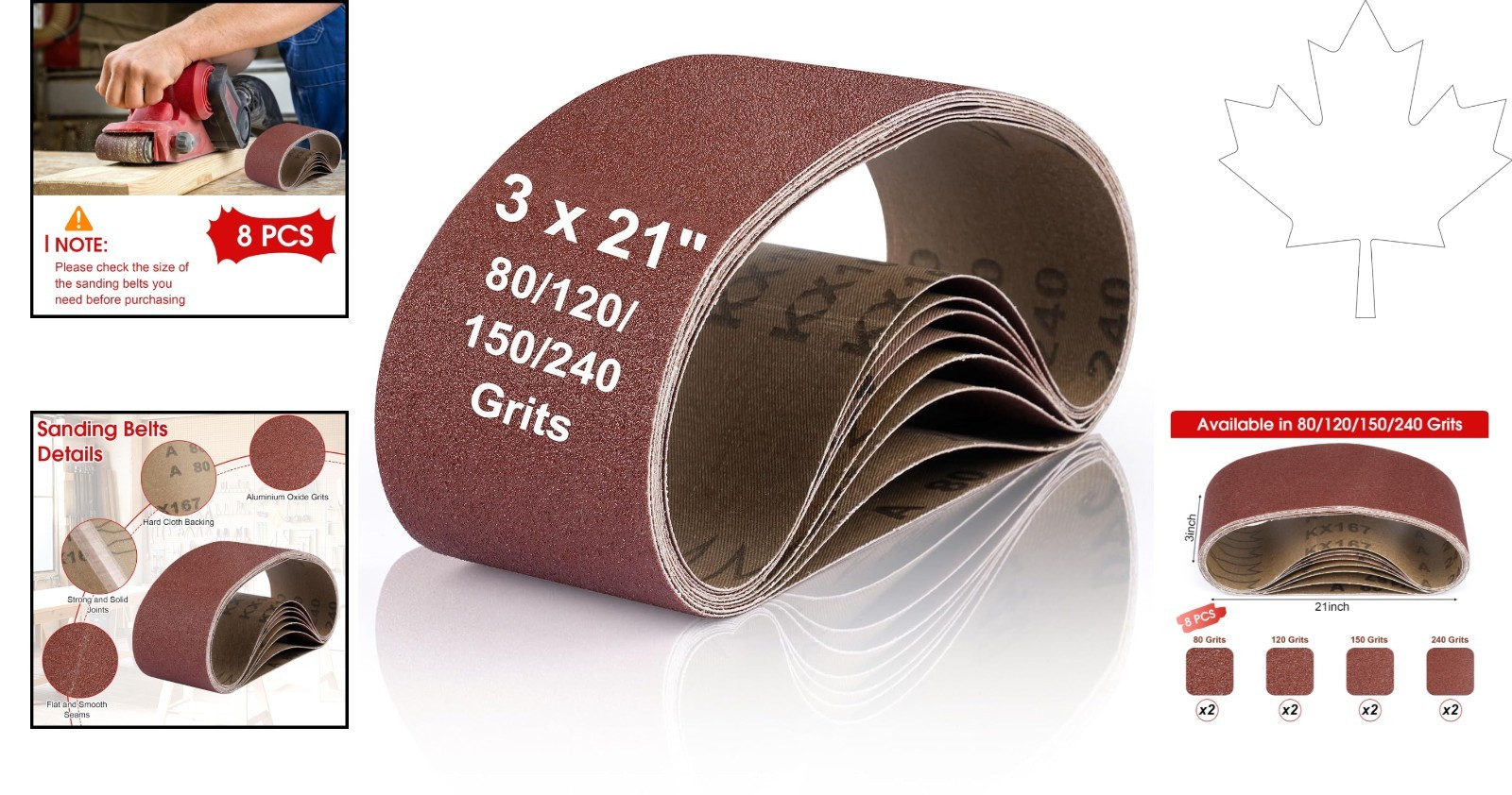 Sanding Belts for Multiple Applications – Aluminum Oxide 3 x 21 Inch – 8 Pcs