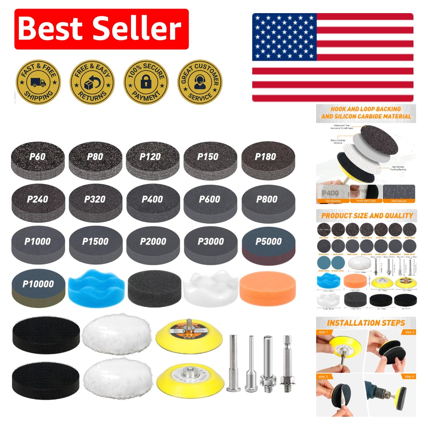 174 PCS Versatile 3-Inch Sanding Discs – Wet and Dry Use for Flawless Surfaces