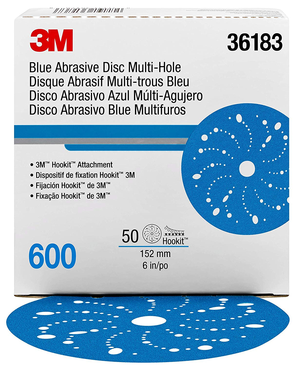 3M 36183 Hookit Blue Abrasive Disc 6″, 600 Grade, 50/Box