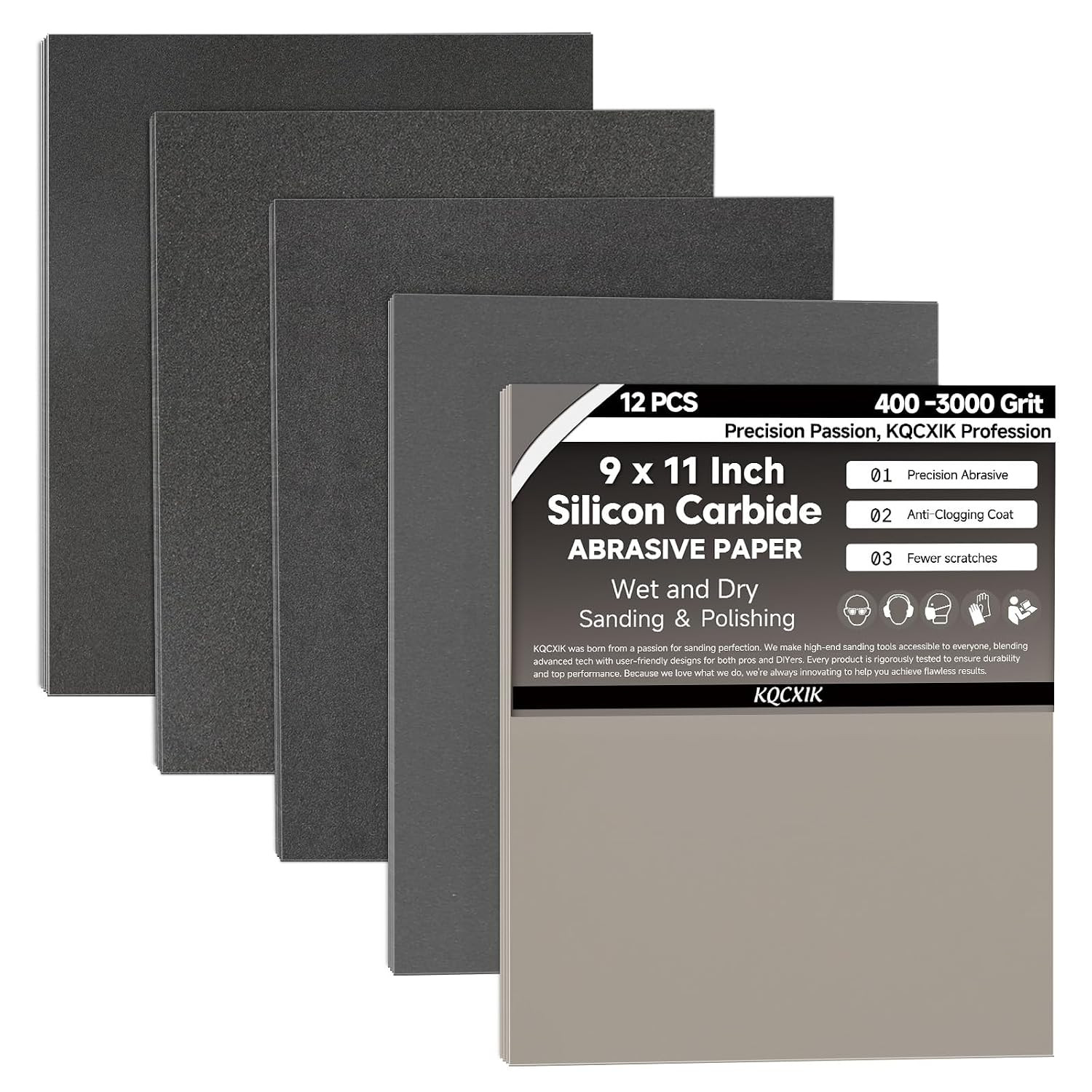 12-Sheet 9 X 11 Inch Wet Dry Fine Sandpaper Assortment, 400/600/800/1000/2000/30