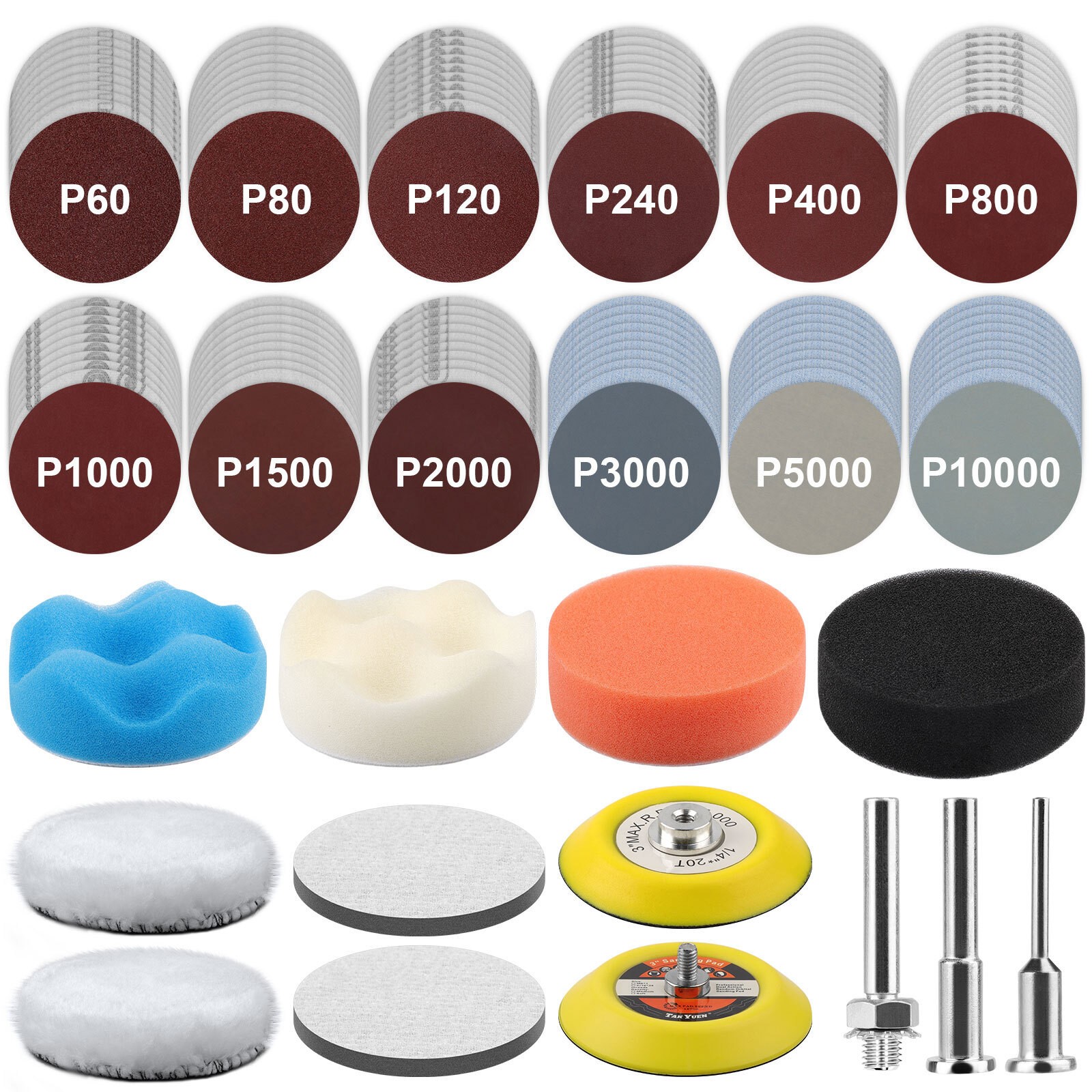 133PCS 3 Inch Sanding Disc Kit, 60-10000 Grit Wet Dry Hook & Loop Sandpaper Pads