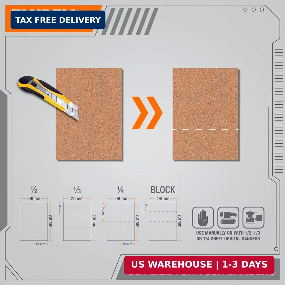 Multi-Purpose Sandpaper | 100 Grit | 25 Sheets of 9” x 11” | Ideal f