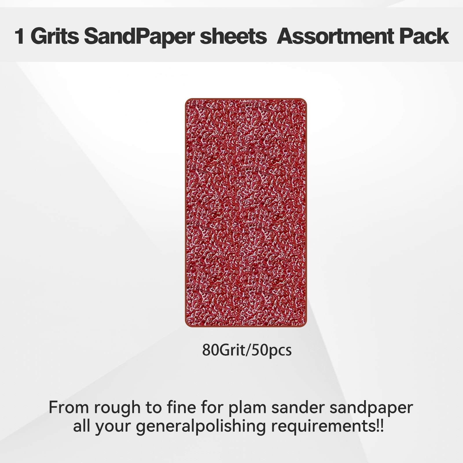 1/4 Sandpaper Sheet – 4-1/2” x 5-1/2”, P80 Grit, Red Aluminum Oxide, Plain Ba…