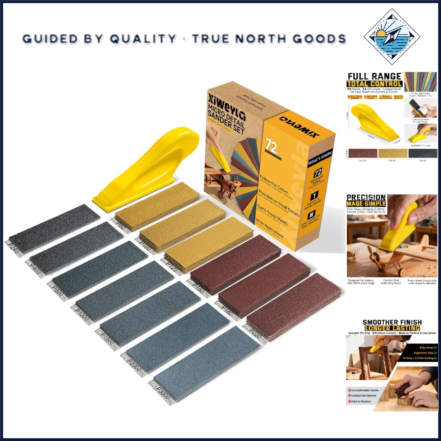 Ergonomic Hand Sander and Sandpaper Set for Crafts, Furniture, and Home Projects