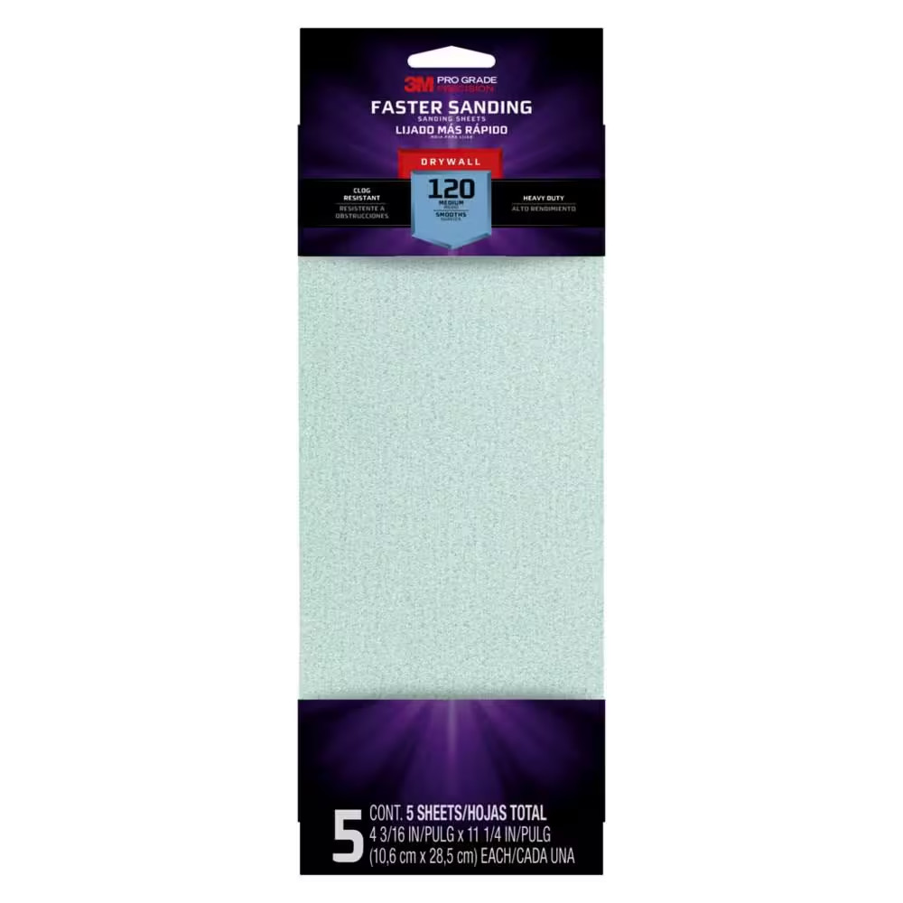 Pro Grade 4-3/16 In. X 11-1/4 In. 120-Grit Drywall Sanding Sheet (5-Pack)