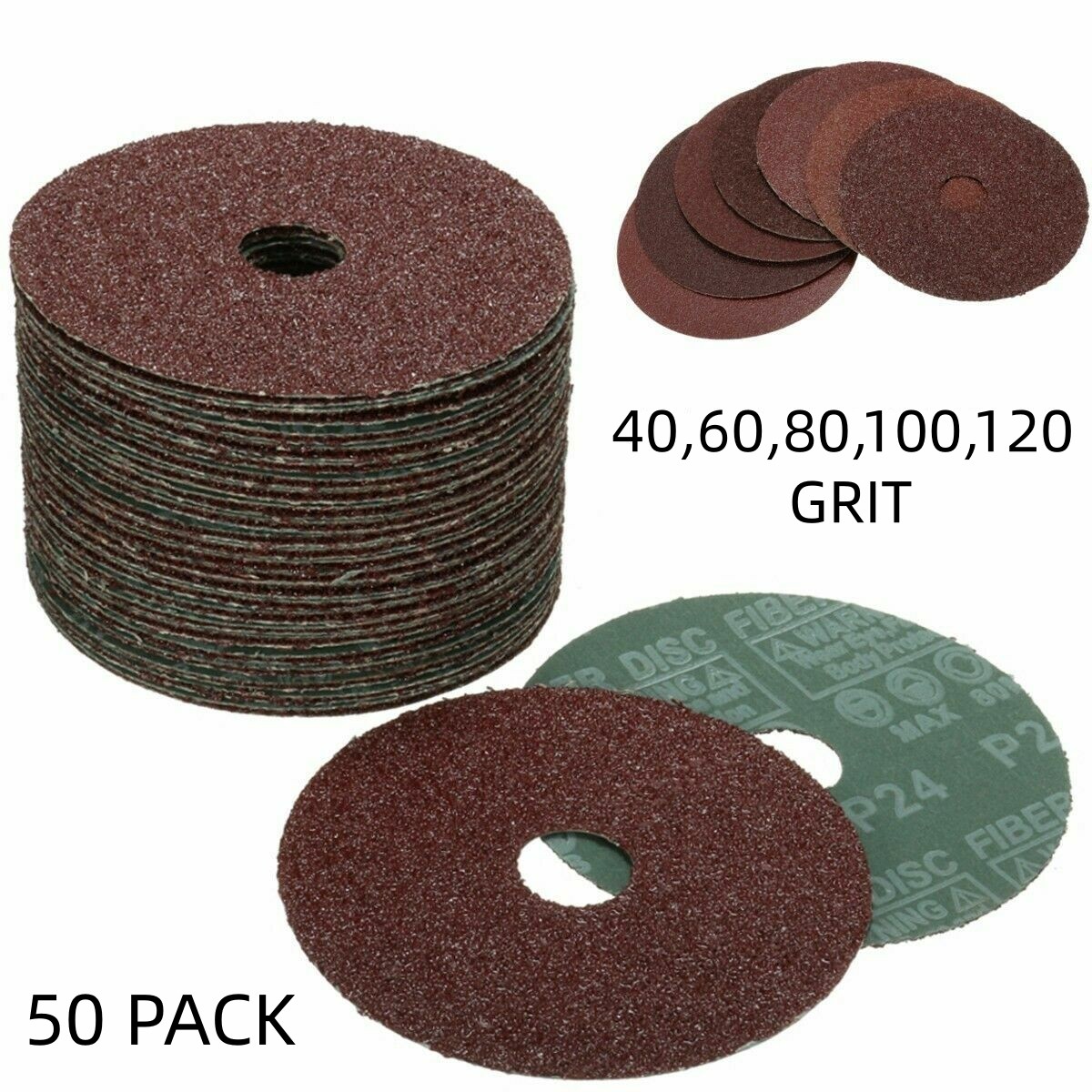 50Pcs Fiber Sander Disc Sanding Paper 40-120Grit Abrasive Polishing Grinding Pad