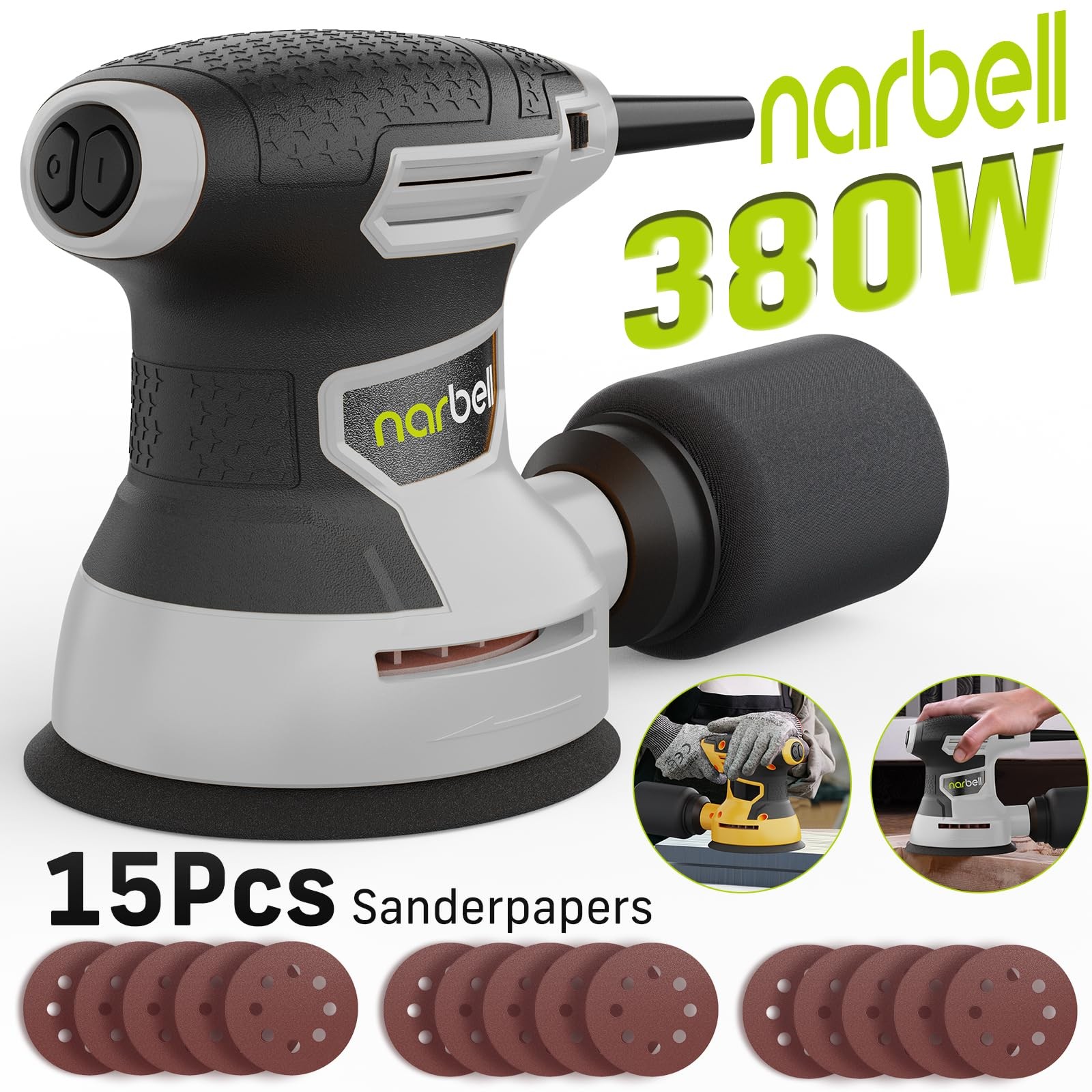 NARBELL Orbital Sander 3.0AMP(360W),14000RPM Random Orbit Medium, ‎light Gray