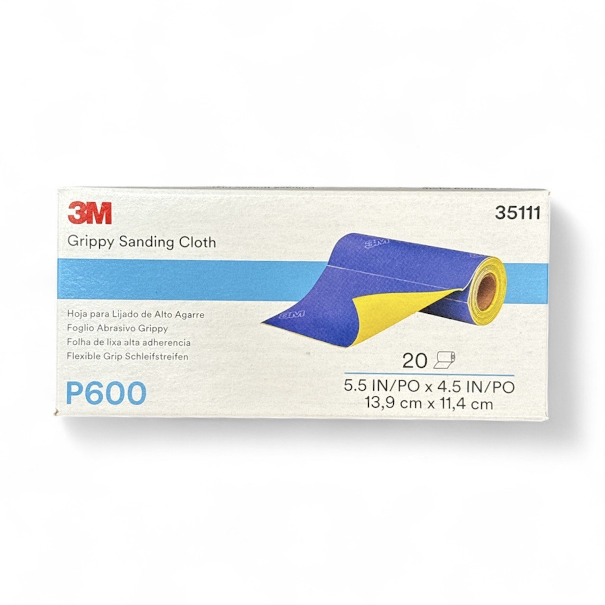 3M Grippy Sanding Cloth 35111 P600 Grade 5.5 In x 4.5 In 20 Sheets