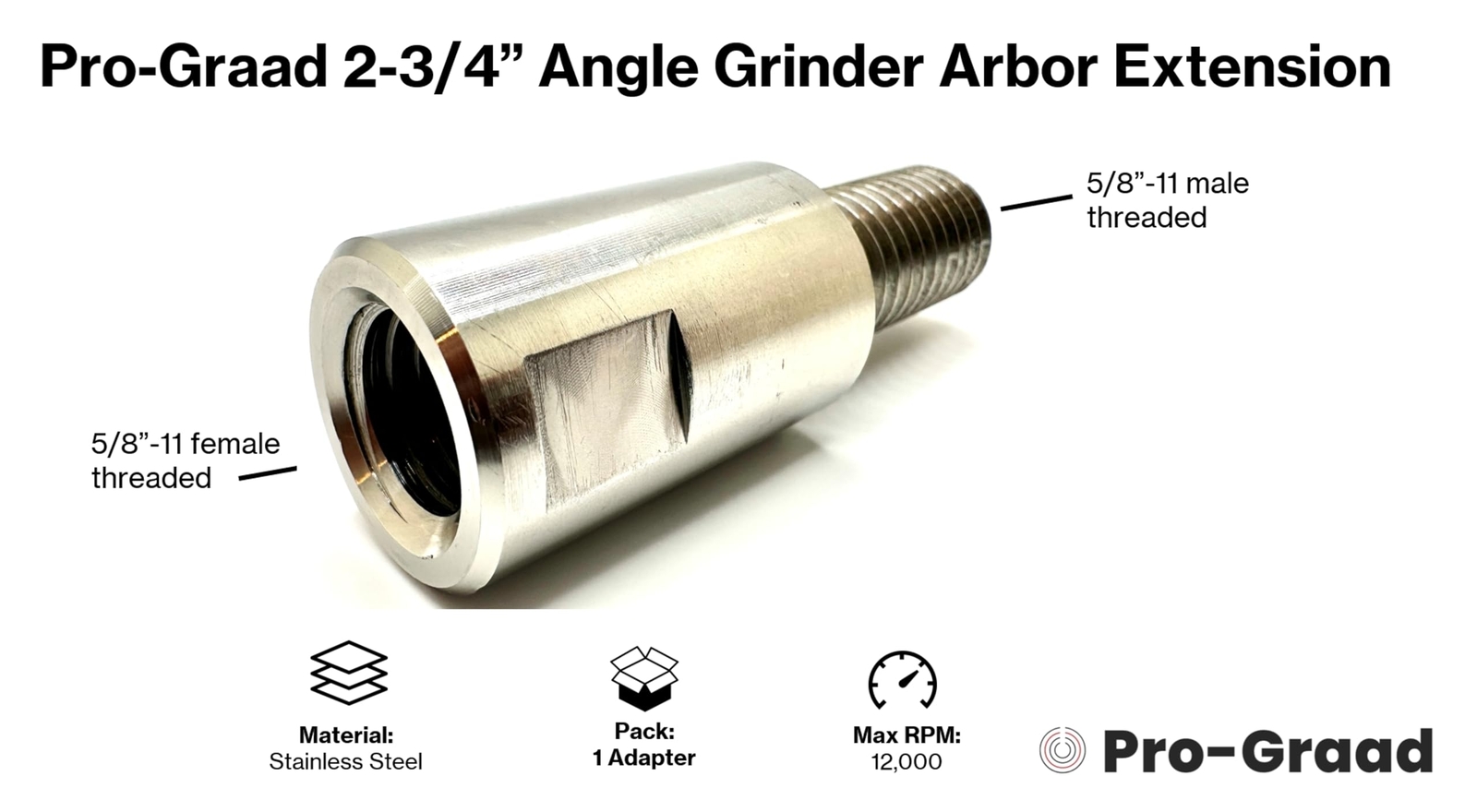 23/4 Stainless Angle Grinder Arbor Extension 11/4 Thread Length Extra Threads