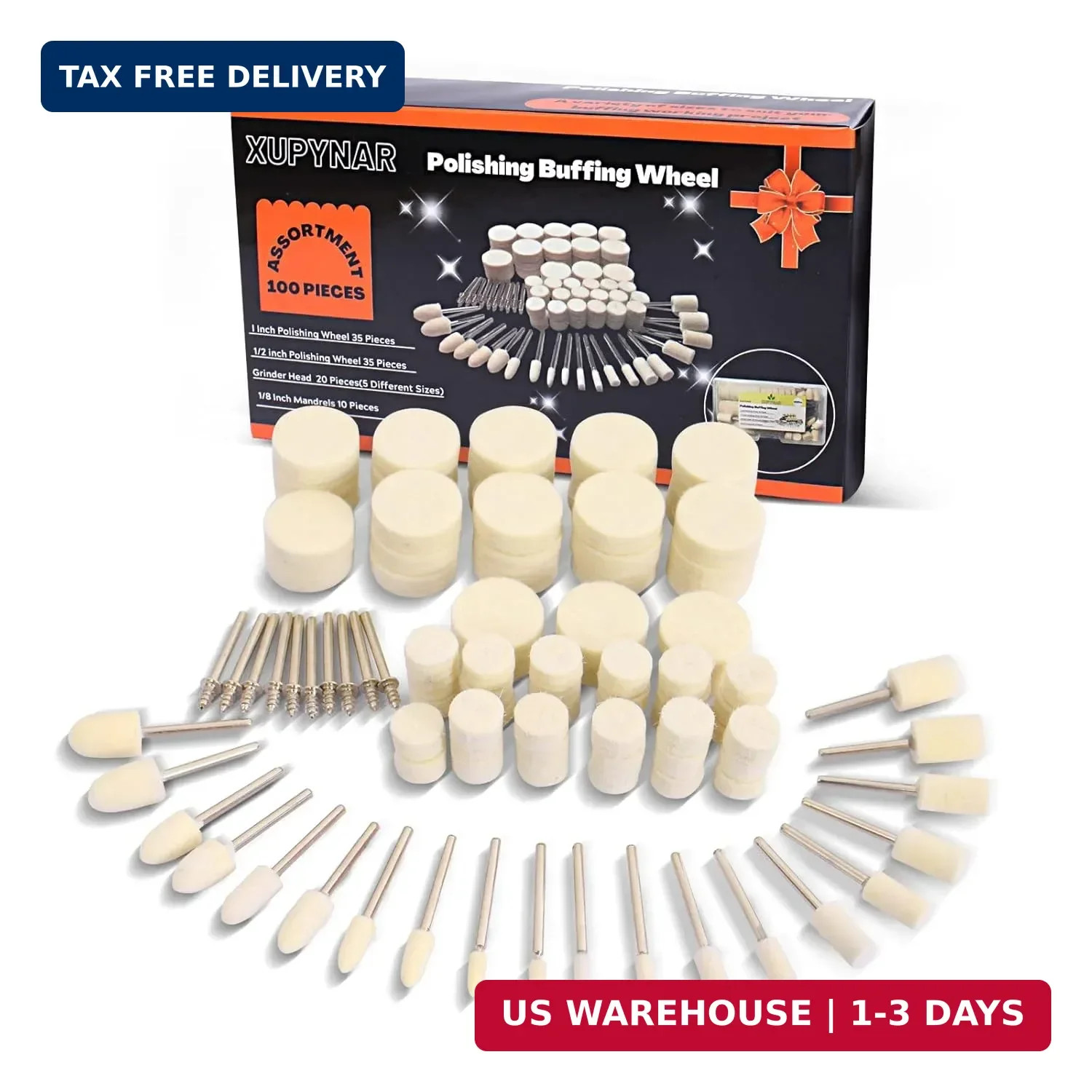 100PCS Felt Buffing Wheel Polishing Kit for Dremel 1/8″ Shank Rotary Tool