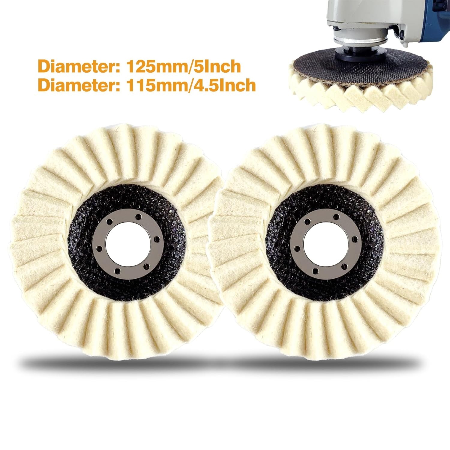 5pcs 4.5/5″ Wool Polishing Wheels Buffer Pads Flap Felt Polishing Finishing Disc