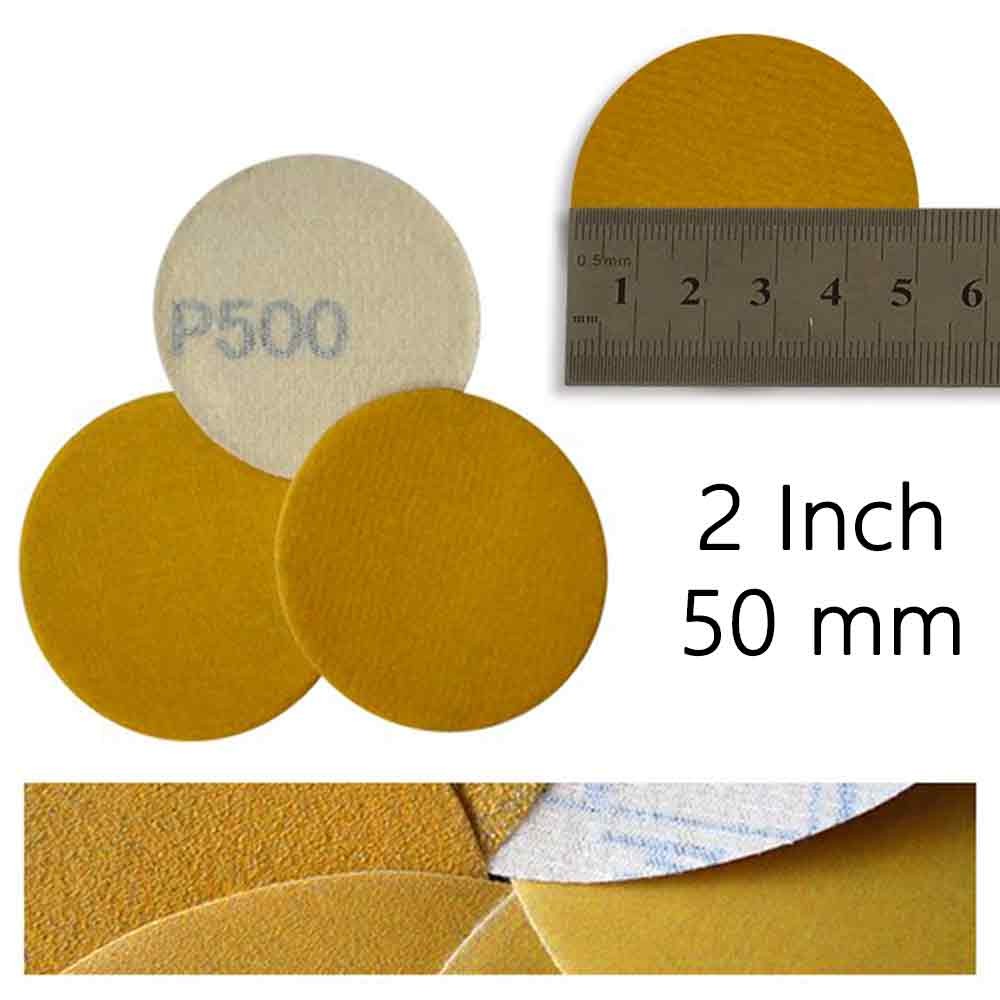 50mm 2″ Gold Sanding Discs Hook Loop Orbital Sander Pads 60 80 100-1000 Grit
