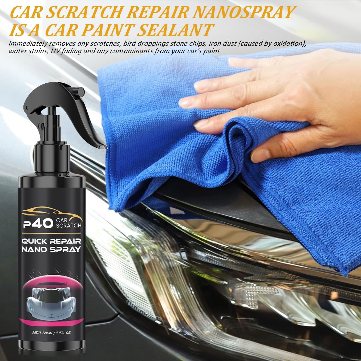 2Pcs P40 Car Scratch Quick Repair Nano Spray,Quick Paint Restoration,Instant …