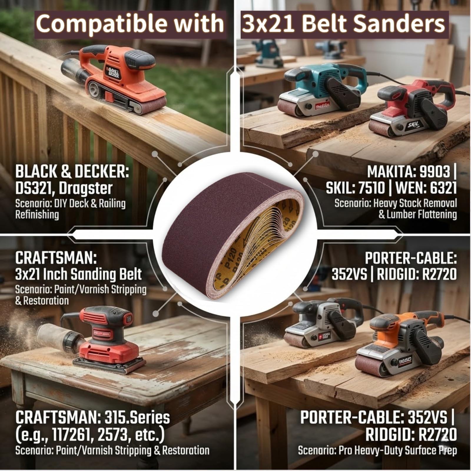 KTHUA 20Pack 3×21 Sanding Belts 400 Grit — Fine Surface Polish for Woodworkin…