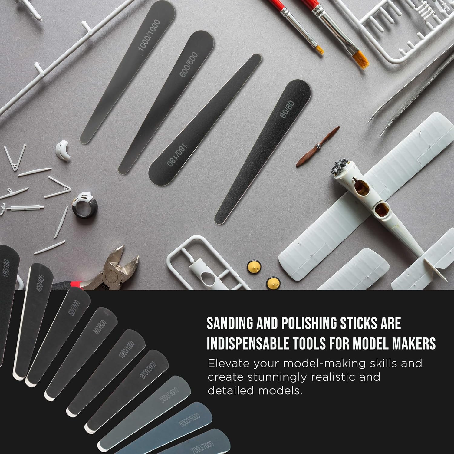 Sanding Sticks and Polishing Sticks for Plastic Models, Pack of 20-2 Each of 10
