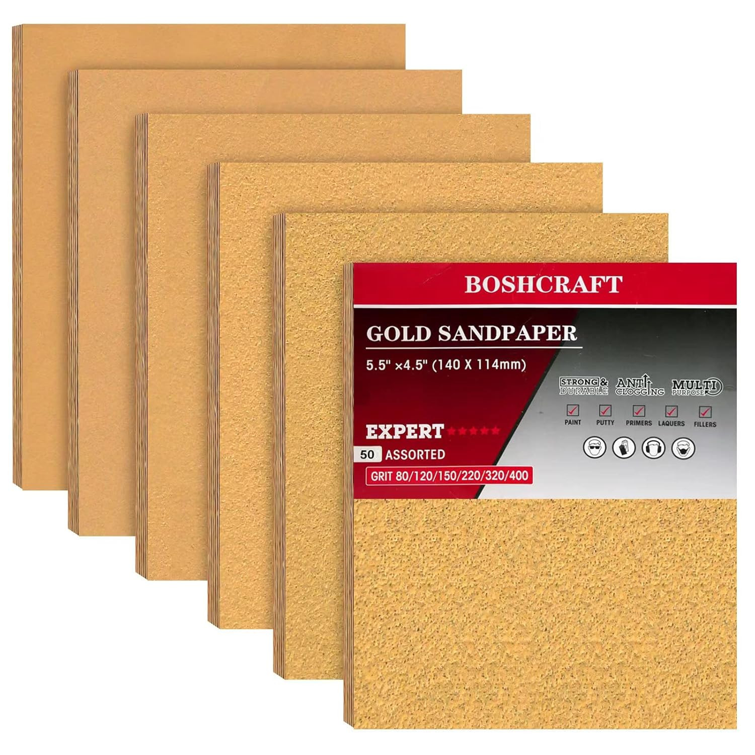 50 Pcs 1/4 Sheet Sandpaper, Premium Sand Paper 80/120/150/220/320/400 Grit Sandp