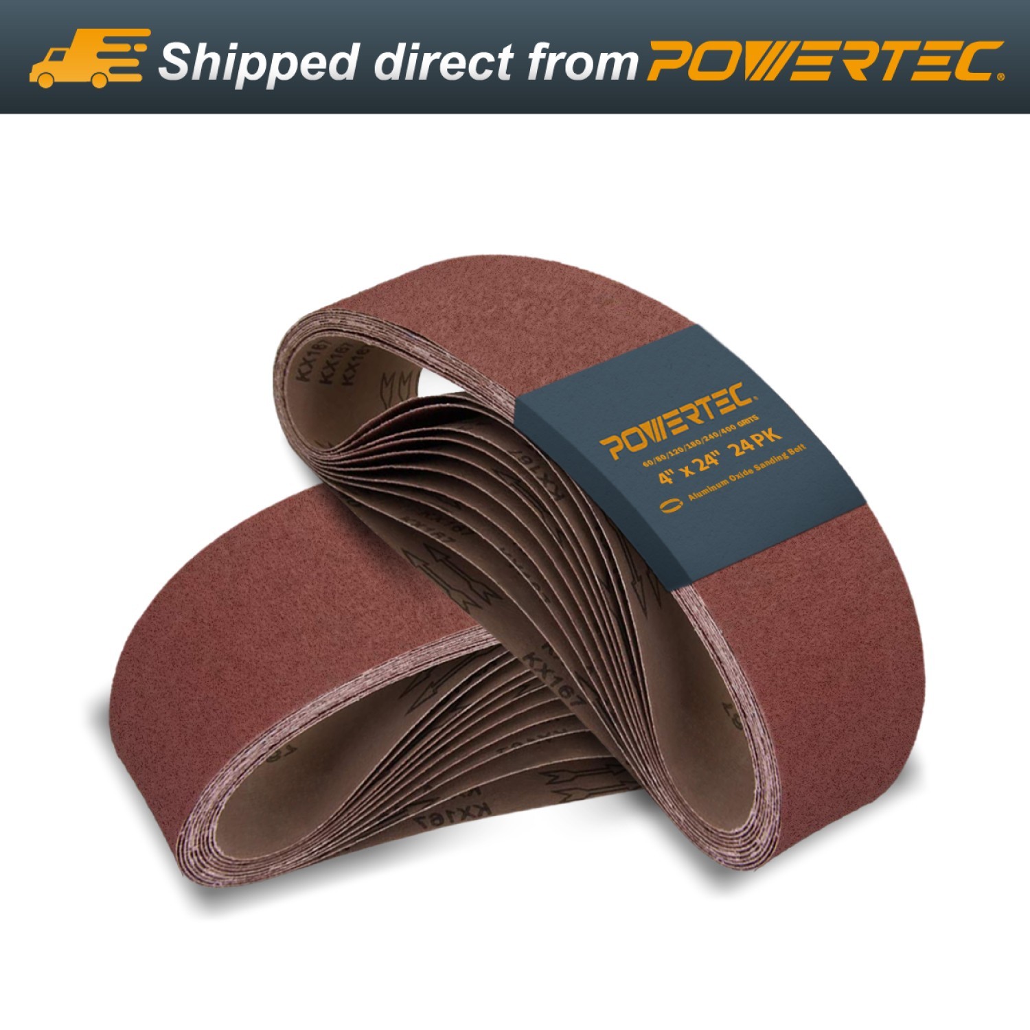 POWERTEC 4×24″ Sanding Belts 24PK 60/80/120/180/240/400 Grit Aluminum Oxide