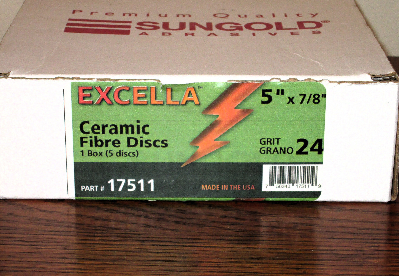 SUNGOLD Excella 17511 24 Grit Ceramic Fiber Discs 5 Discs/Box, 5″ x 7/8″ Center