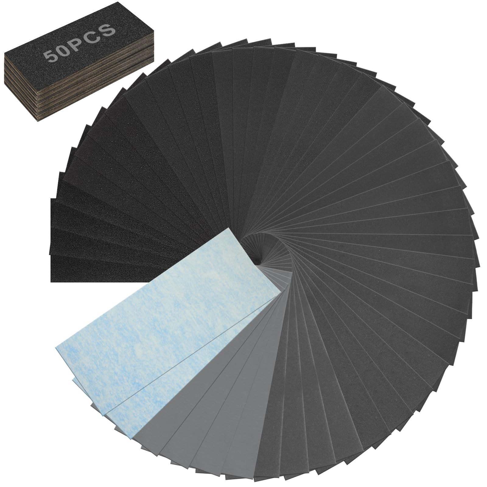 50 PCS Sandpaper Sheets 120-5000 Grit Wet Dry Assortment for Wood & Car Sanding