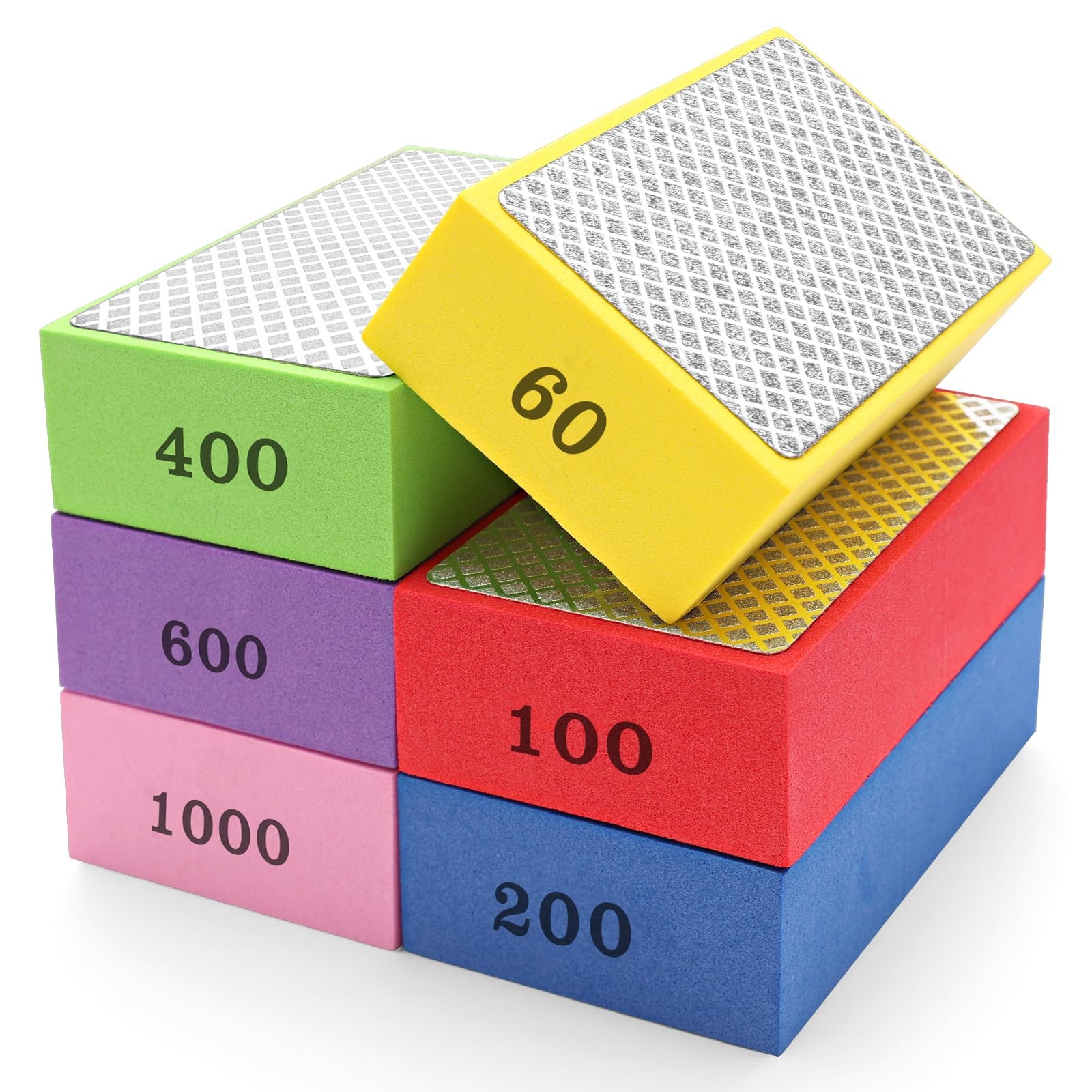 6 Pack Diamond Hand Polishing Pads Sanding Blocks for Glass Wood Ceramic Marble