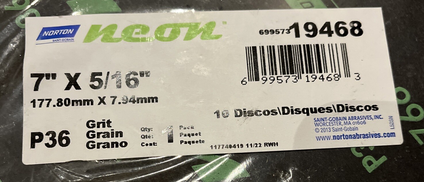 [10 Pack]Norton 7″ x 5/16″ P36 Grit #19648 Sanding Discs