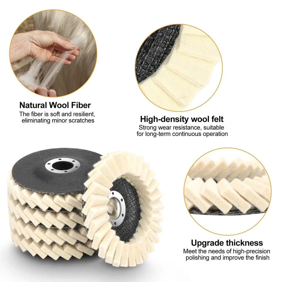 4.5″ / 4.8″ Wool Polishing Wheels Buffer Pads Flap Felt Polishing Finishing Disc