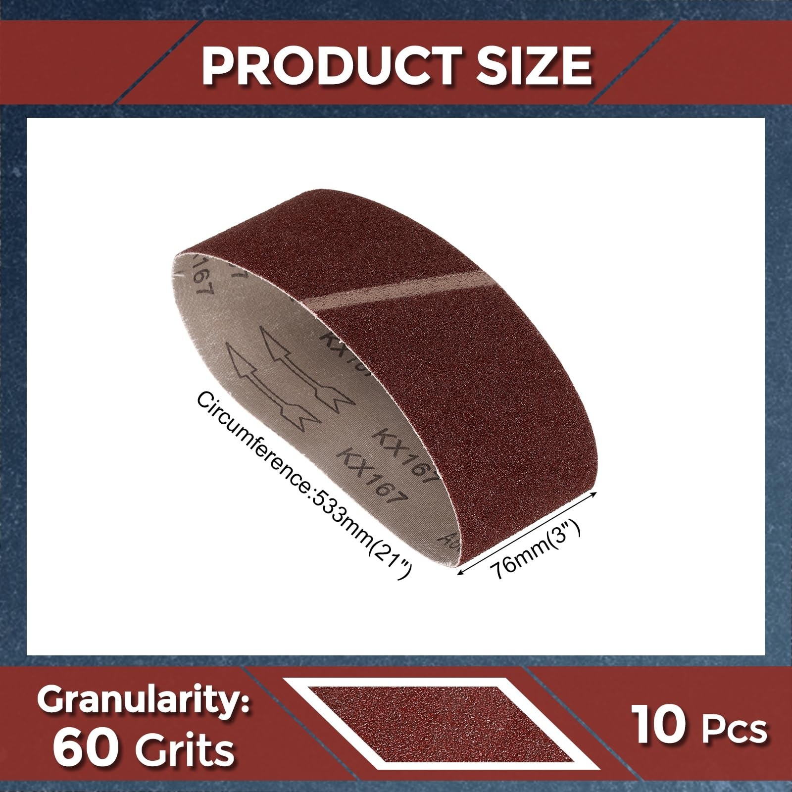 Kozelo 10 Pcs Sanding Belts 3 x 21 Inch 60 Grit Aluminum Oxide Abrasive Sandp…