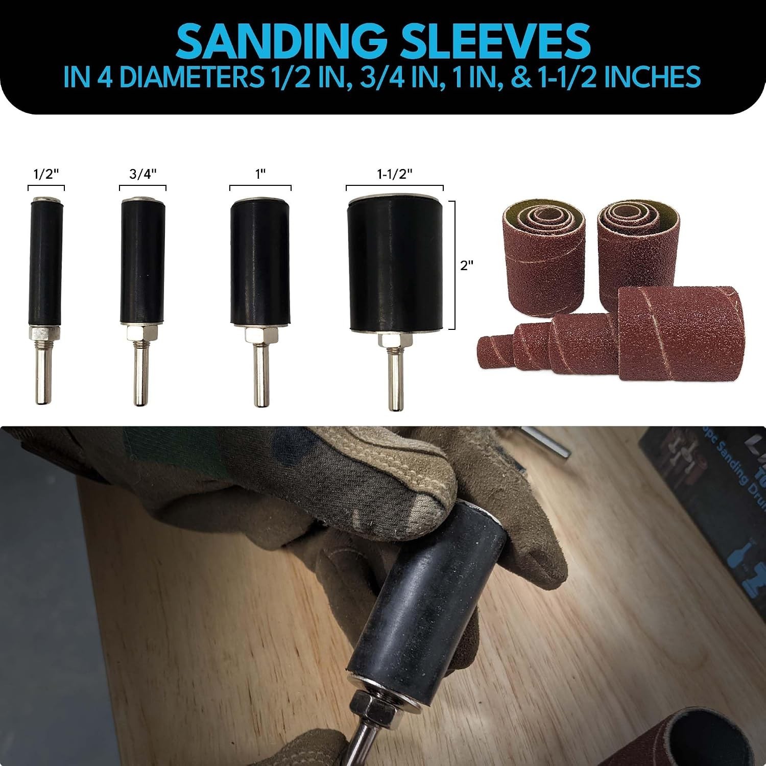 12 Pack Spindle Sanding Sleeves, 2 Inch Long, 60, 80 and 120 Grit