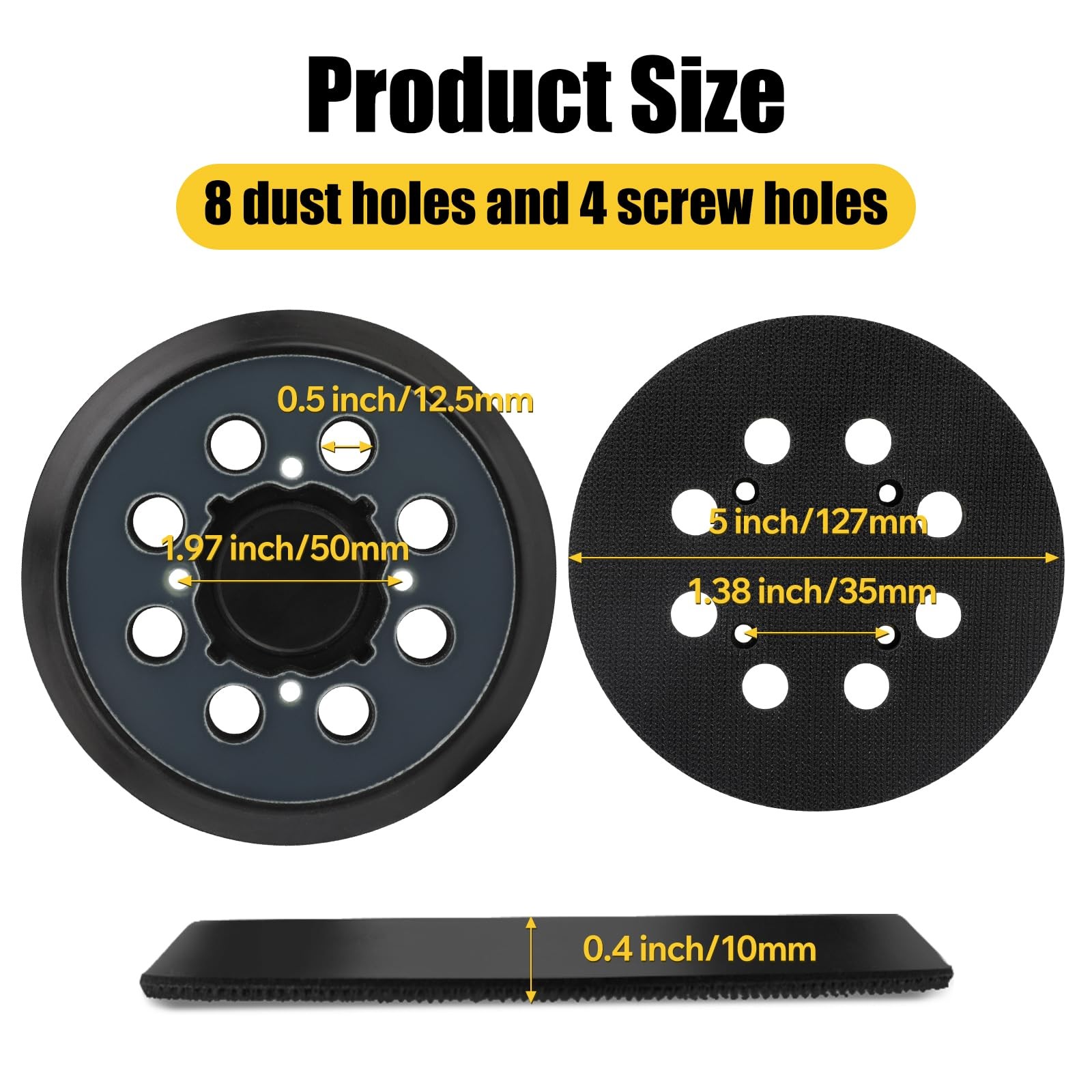 2 Pack Sander Pad for Dewalt DWE64233 & N329079, 5″ 8 Hole Hook and Loop Orbital