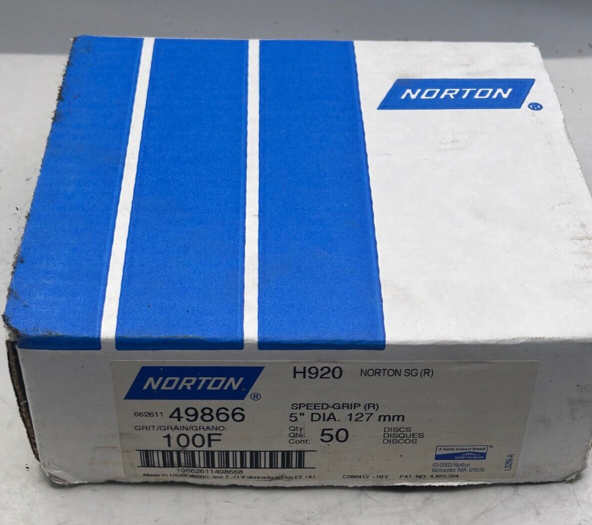 Norton SG H920 49866 100F SPEED-GRIP (R) 5″ DIA. 127 mm Qty:50 Sanding Disc New