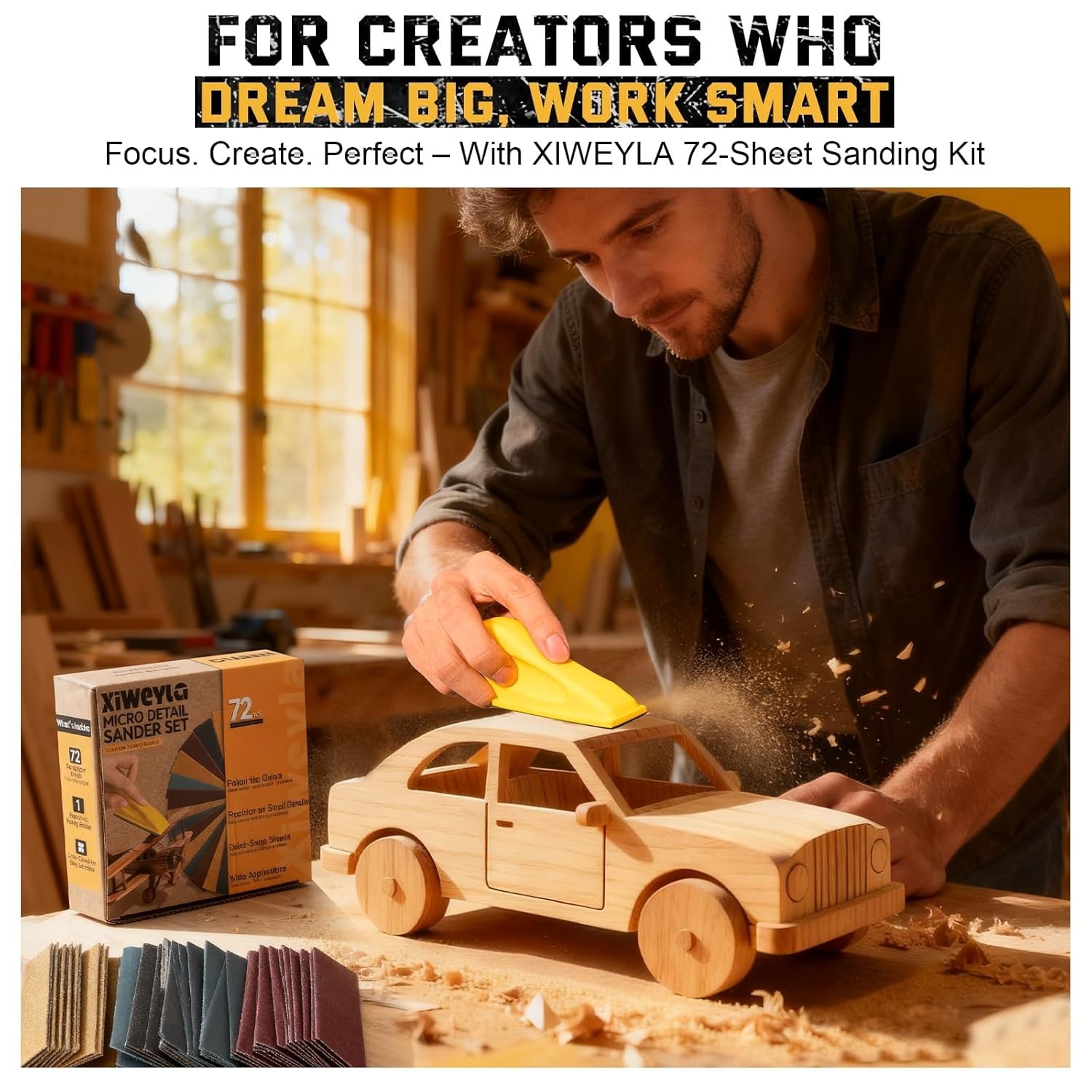 Ergonomic Hand Sander and Sandpaper Set for Crafts, Furniture, and Home Projects