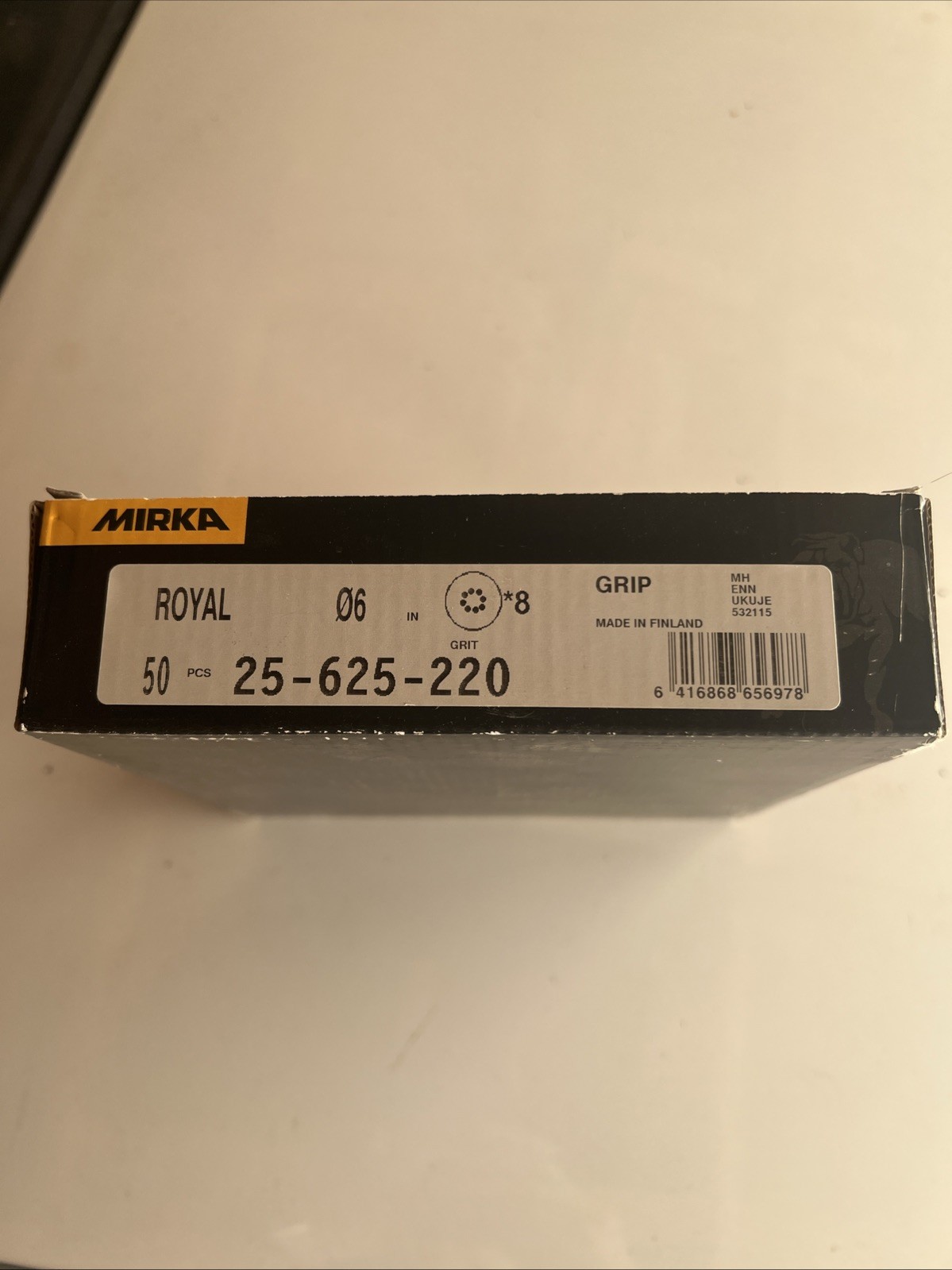 50pcs Mirka Royal Plus 25-625-220 6″ 8 Hole 220 Grit Hook and Loop Sanding Discs