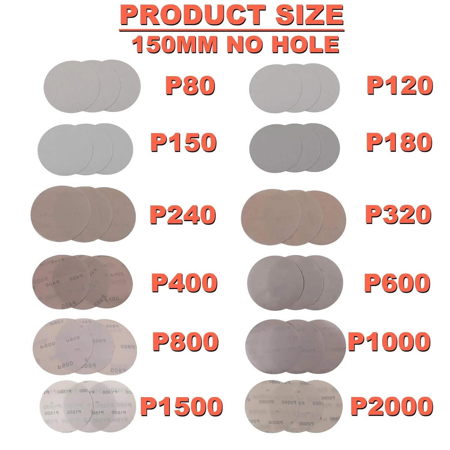 6 Inch Film Sanding Discs: 60 Grit No-Hole Hook and Loop Sandpaper Disc | 100Pcs