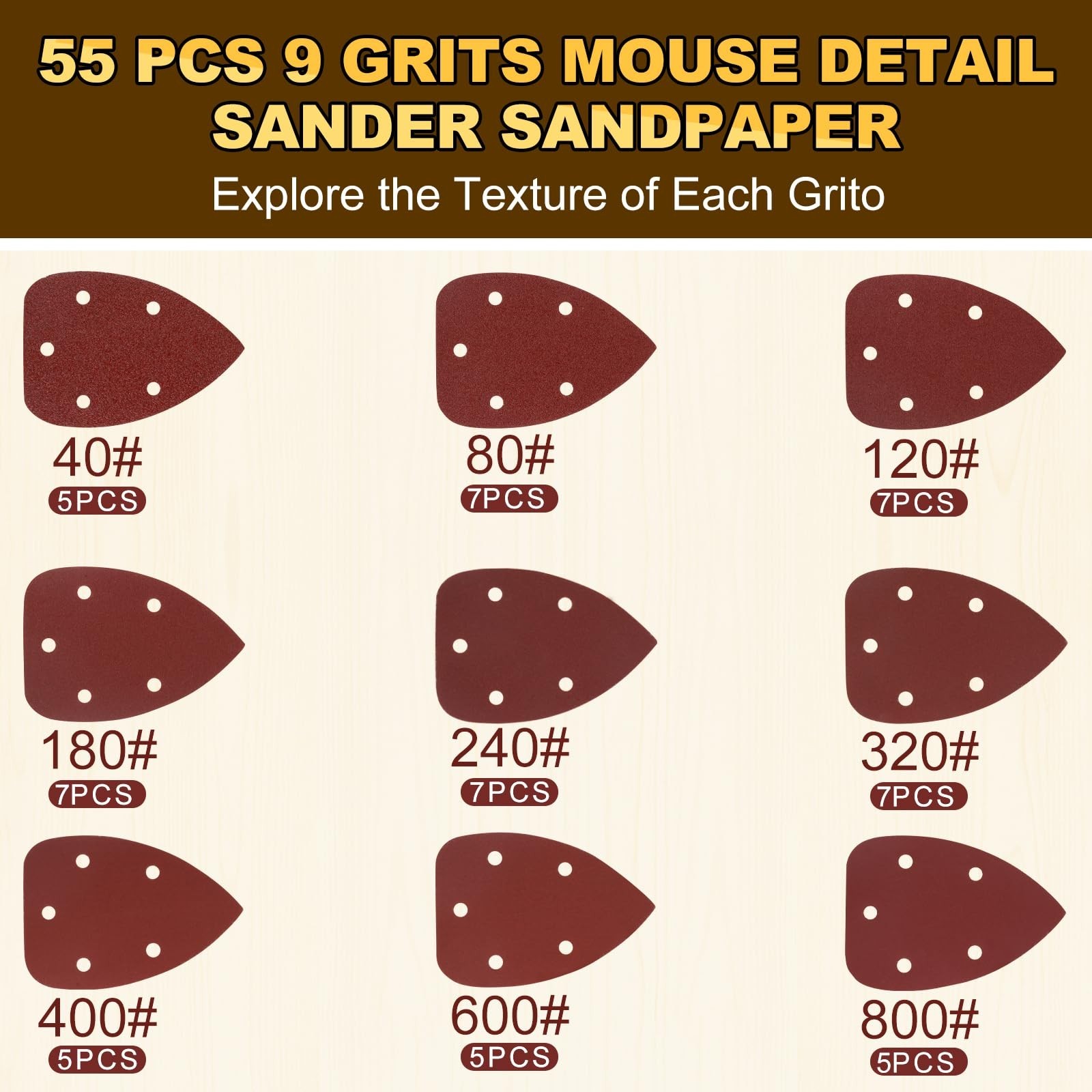 Mouse Detail Sander Sandpaper 55PCS 40-800 Grit Triangle Sanding Pads Set New US