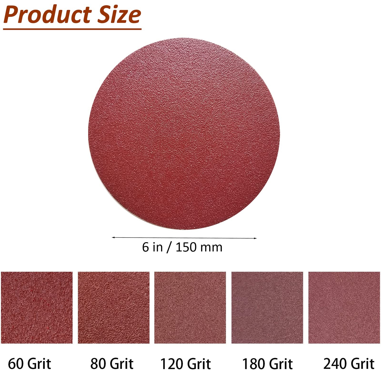 SACKORANGE 100 PCS 6″ PSA Sanding Discs 20 Each of 60, 80, 120, 180, 240, Gri…