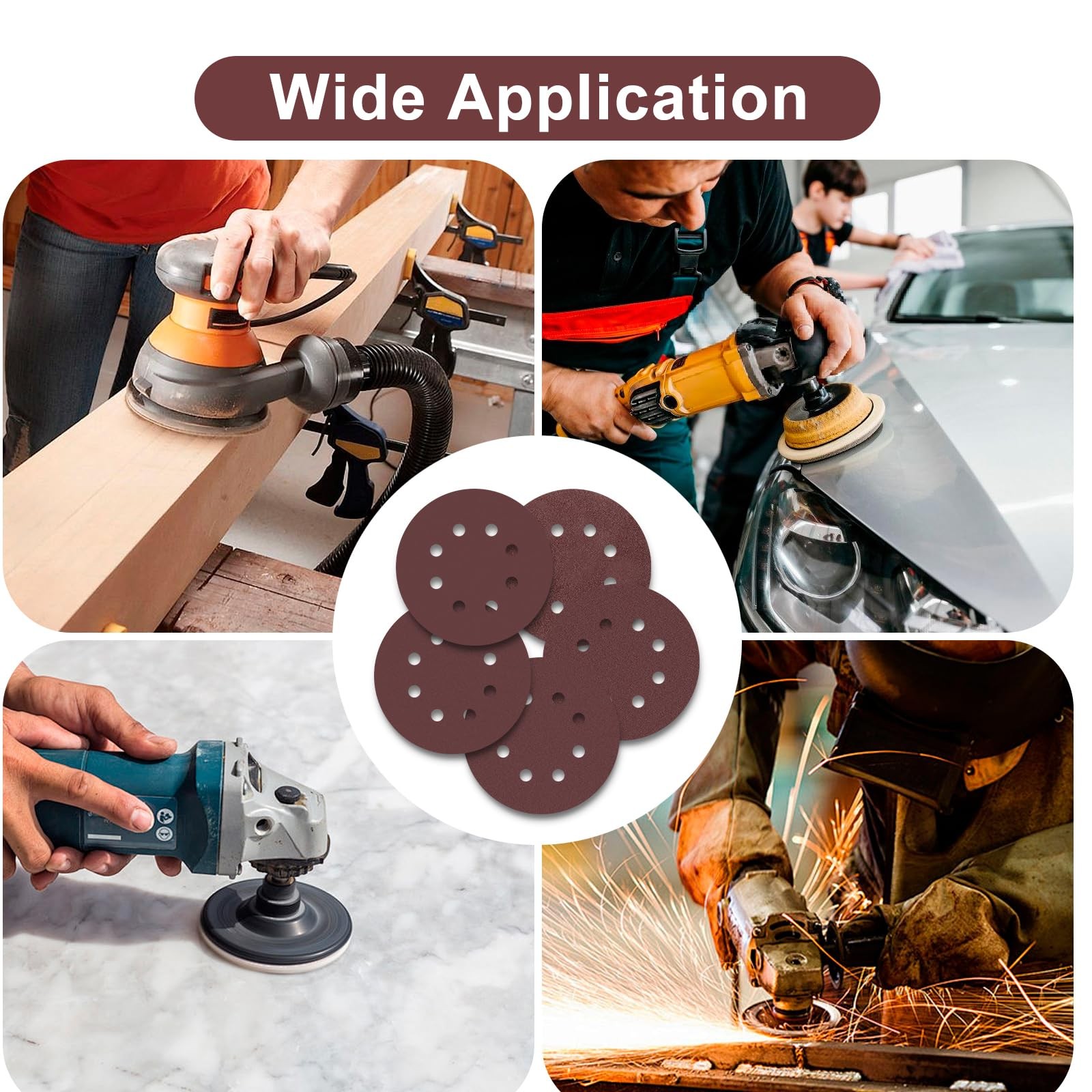5 Inch Sanding Discs 8 Hole Hook Loop 50pc Orbital Sander Pads Grit 60800