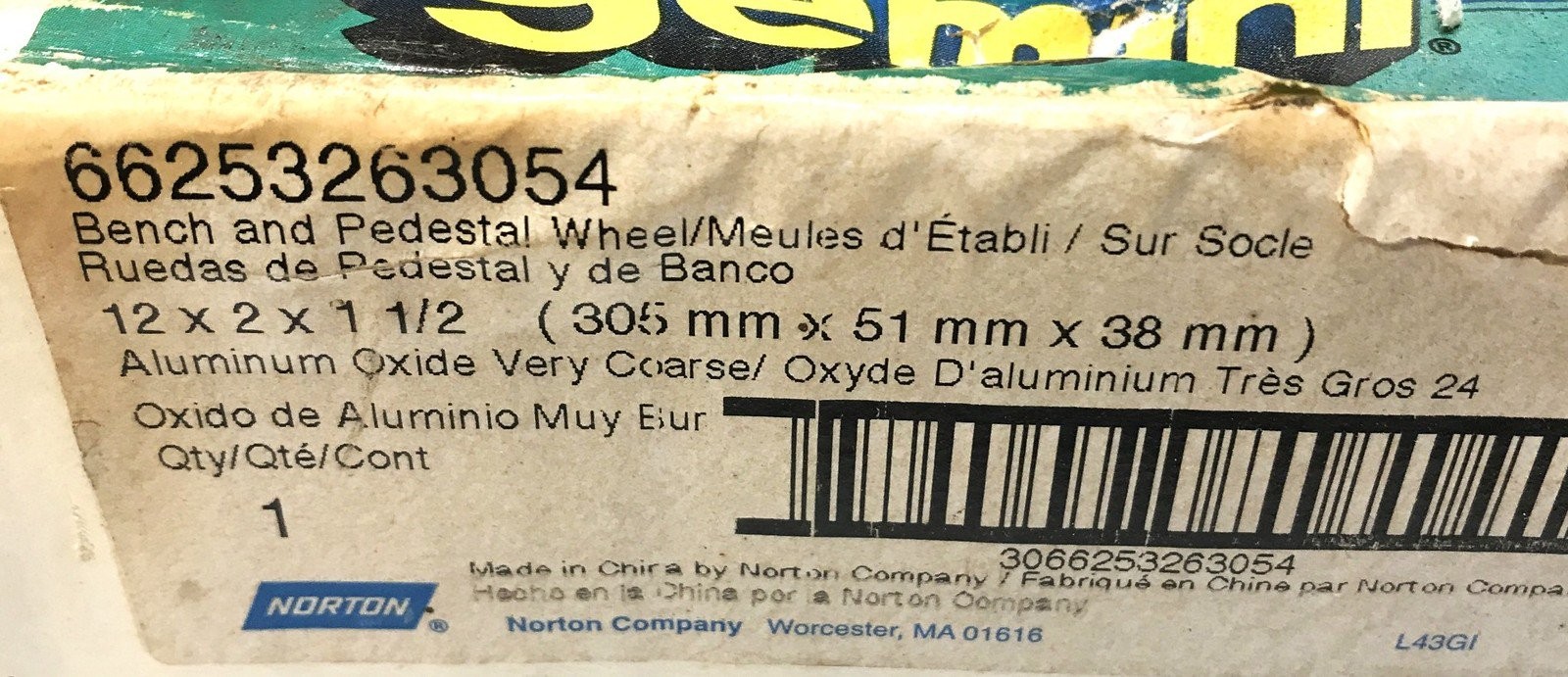 Gemini 12″ Diameter 24 Grit Bench & Pedestal Grinding Wheel 66253263054 NOS