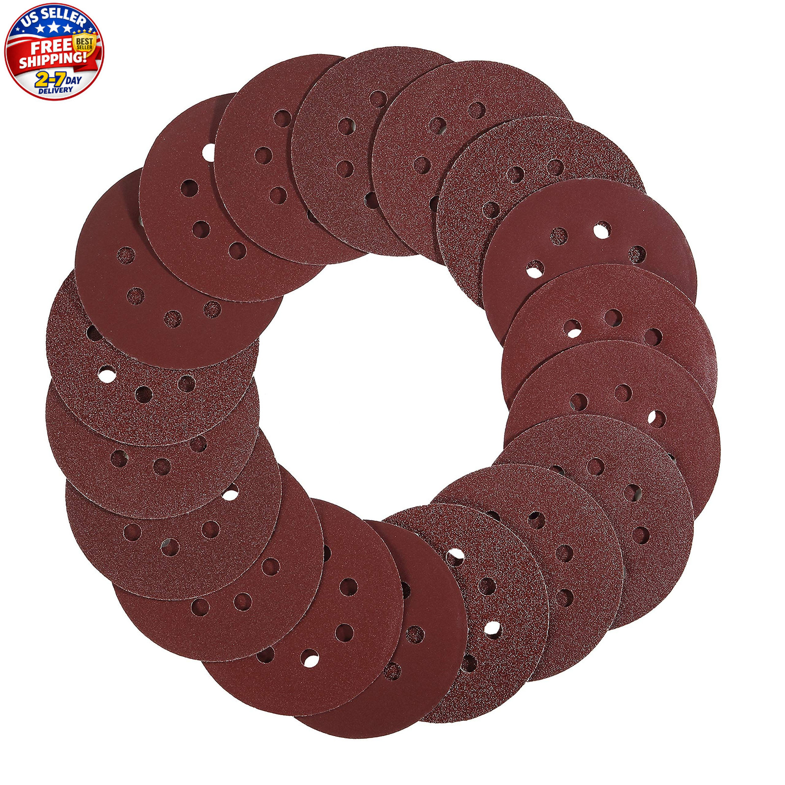 30 Pack 5 Inch 8 Hole Hook and Loop Sanding Discs Assorted Grit Orbital Sander