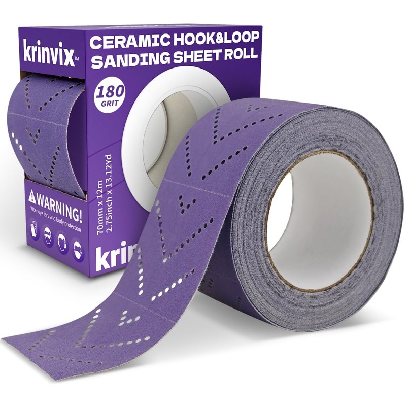 180 Grit Purple Hook and Loop Sandpaper Roll, Ceramic Abrasive, 70mm x 12m
