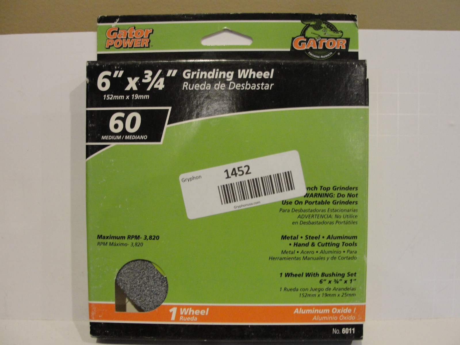 Ali Industries Gator 6″ x 3/4″ Grinding Wheel 60 Medium Aluminum Oxide, No. 6011