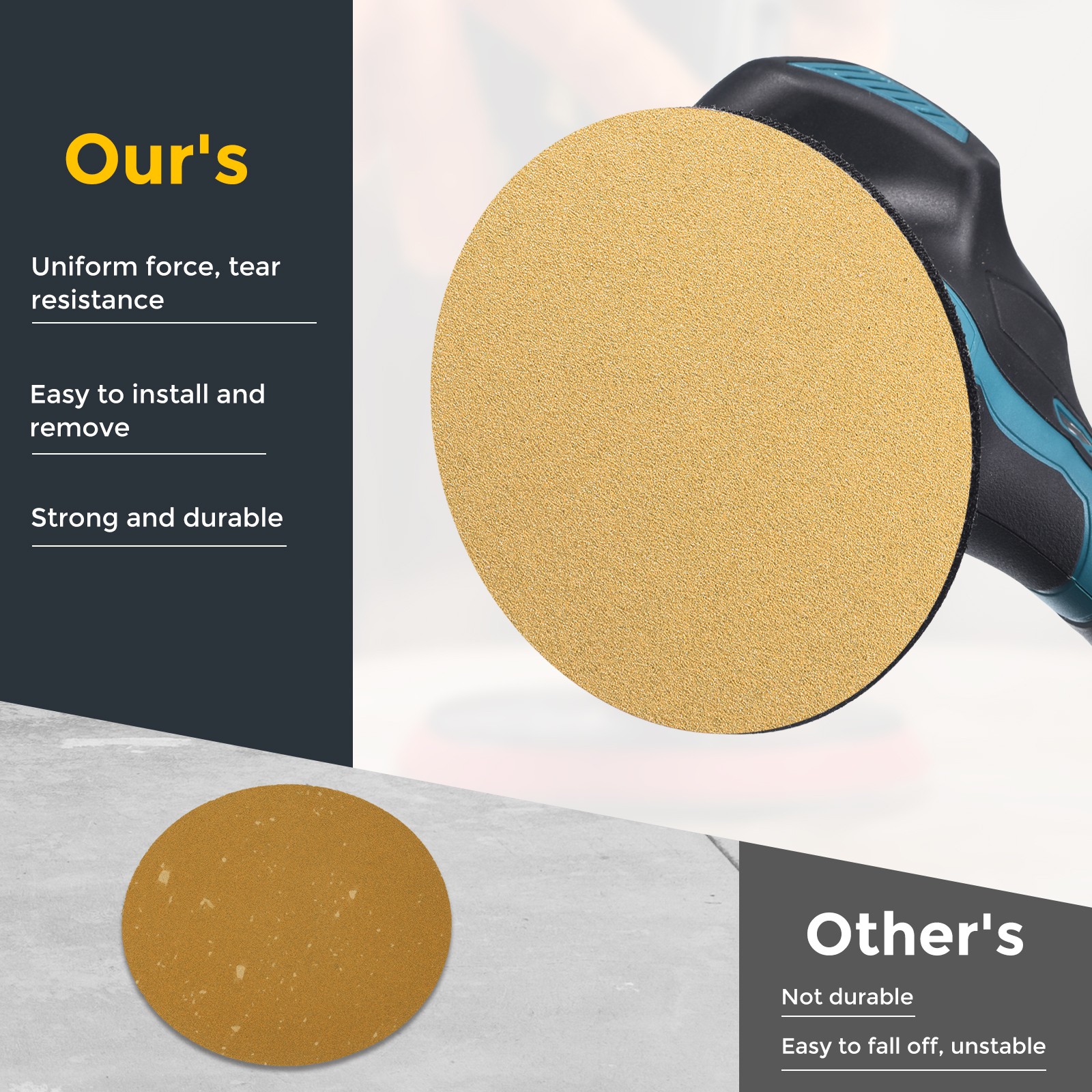 100 Pcs 6 Inch Sanding Disc 60 Grit Hook and Loop Sandpaper, Gold