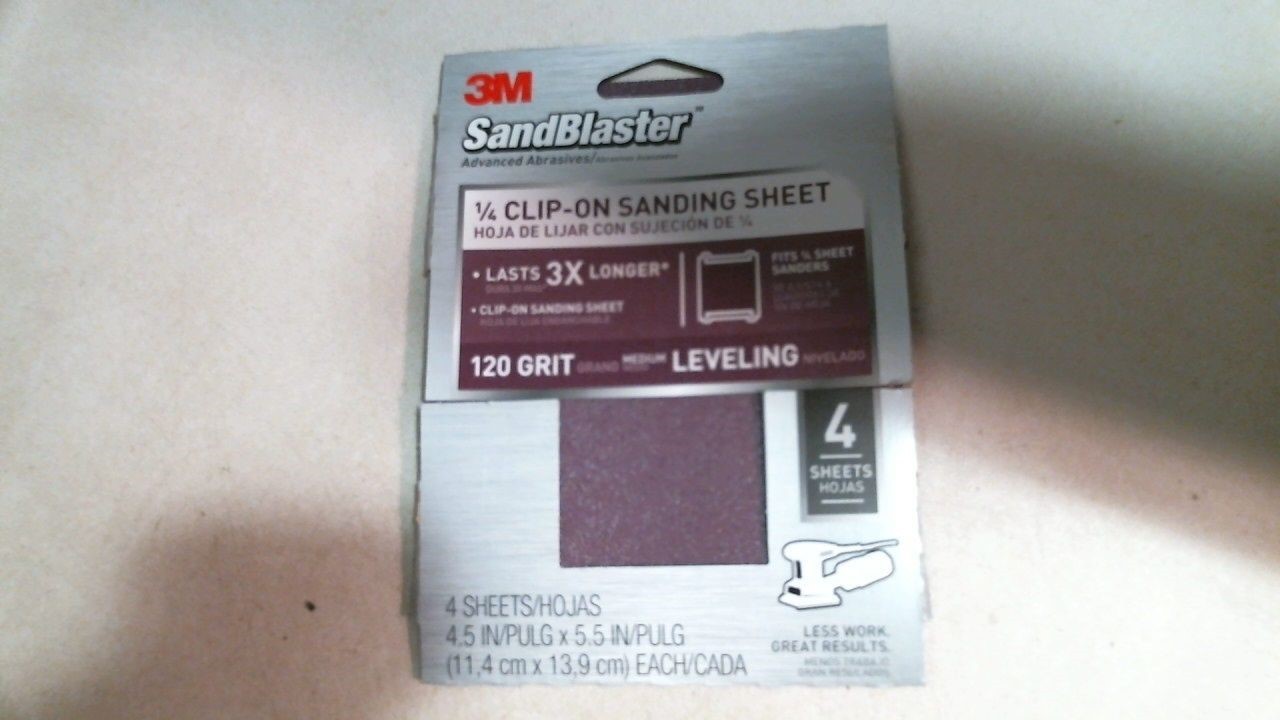 3M SandBlaster 9664SB-ES 1/4 Clip-On Sanding Sheet 120 Grit, 4 Sheets, FS