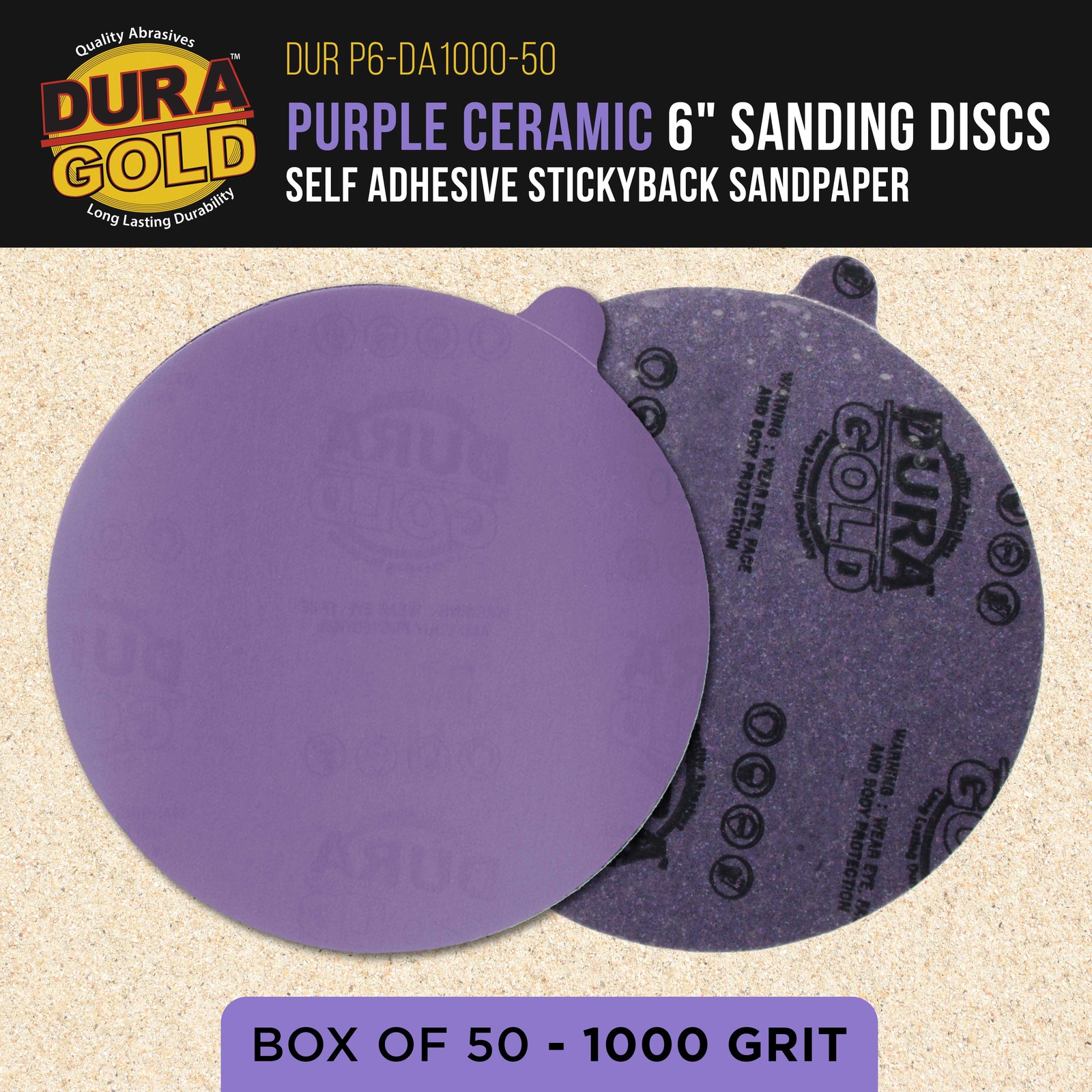 1000 Grit 6″ PSA Ceramic Sanding Discs, Box of 50 – Self Adhesive Sandpaper