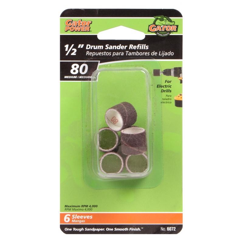 Gator 6072 80 Grit Aluminum Medium Sanding Drum Sander Refill 1/2 Dia. in.