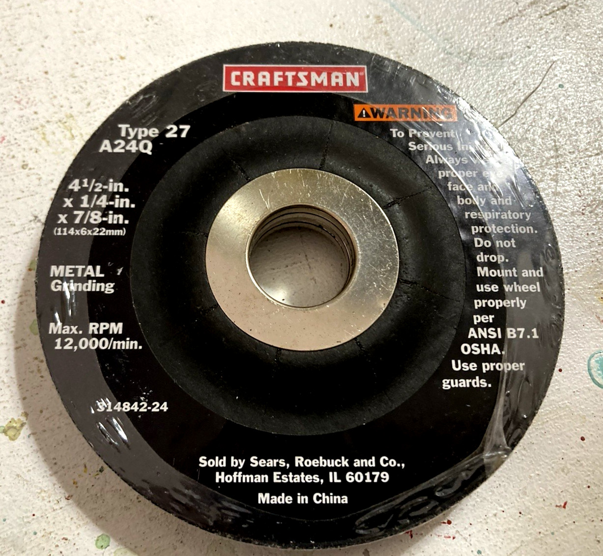 Pk 2 Sears Craftsman 314842-24 Metal Grinding Wheels 24 grit 4 1/2 x1/4x 7/8 in.