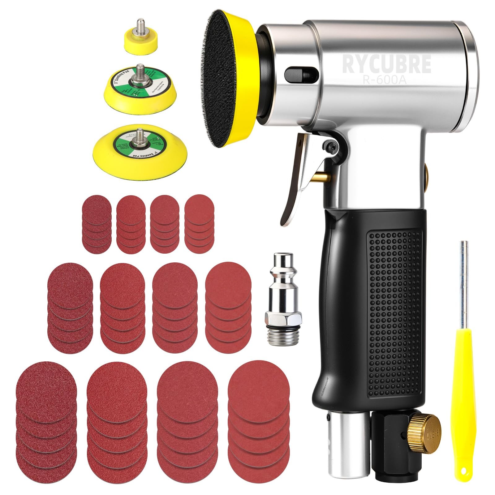 3 Inch Orbital Sander, Air Sander with 1/2/3 1/2/3inch, White、black