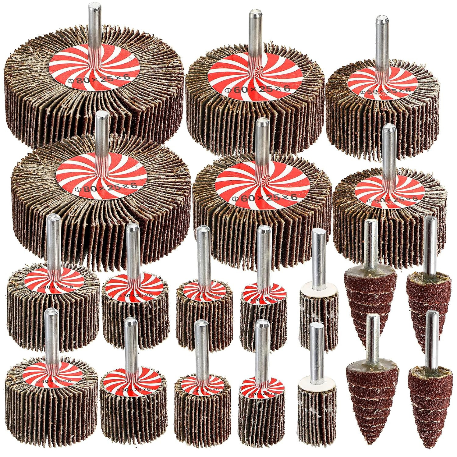 20 Pcs 10 Sizes Abrasive Flap Wheel Sander Set, 80 Grit Sanding Flap