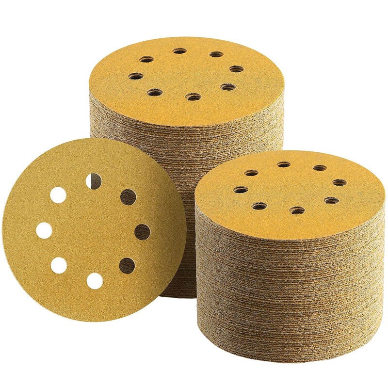 100PCS Sanding Discs 5″ 8-Hole 120 Grit Orbital Sander Pads Sandpaper Gold NEW